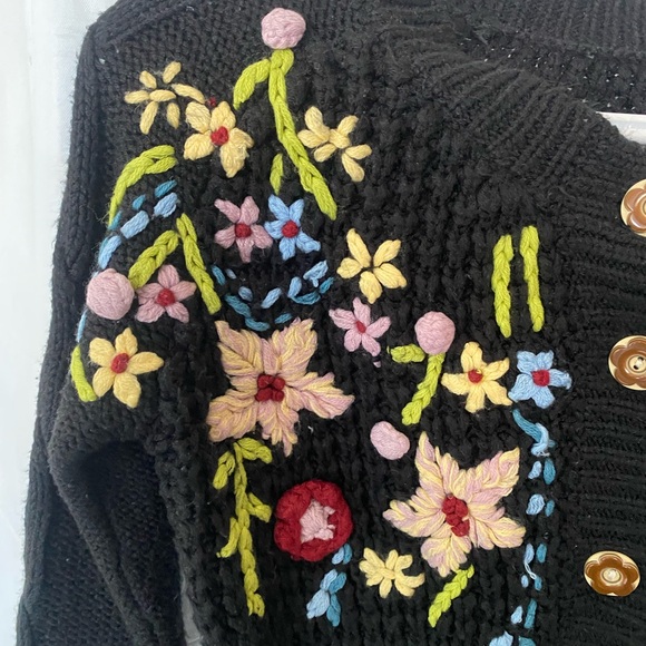 Floral Embroidered Black Sweater - Picture 2 of 10